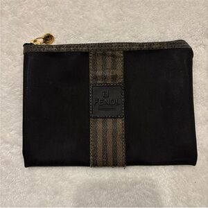 Vintage Fendi Complemento Black Nylon Pequin Stripe Cosmetic Pouch - EUC